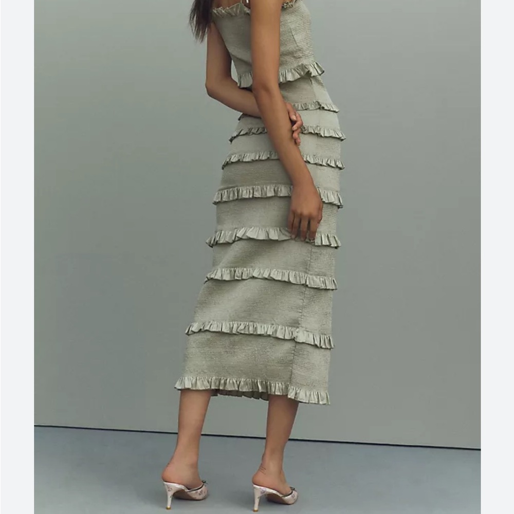 V. Chapman Green Ruffled Midi Dress